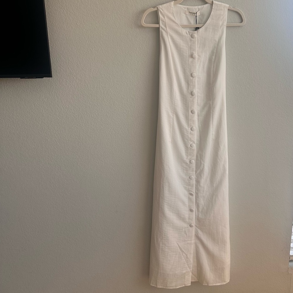Commense Cotton & Linen Button-Front Sleeveless Dress With Tie NWT Size L - Picture 6 of 9